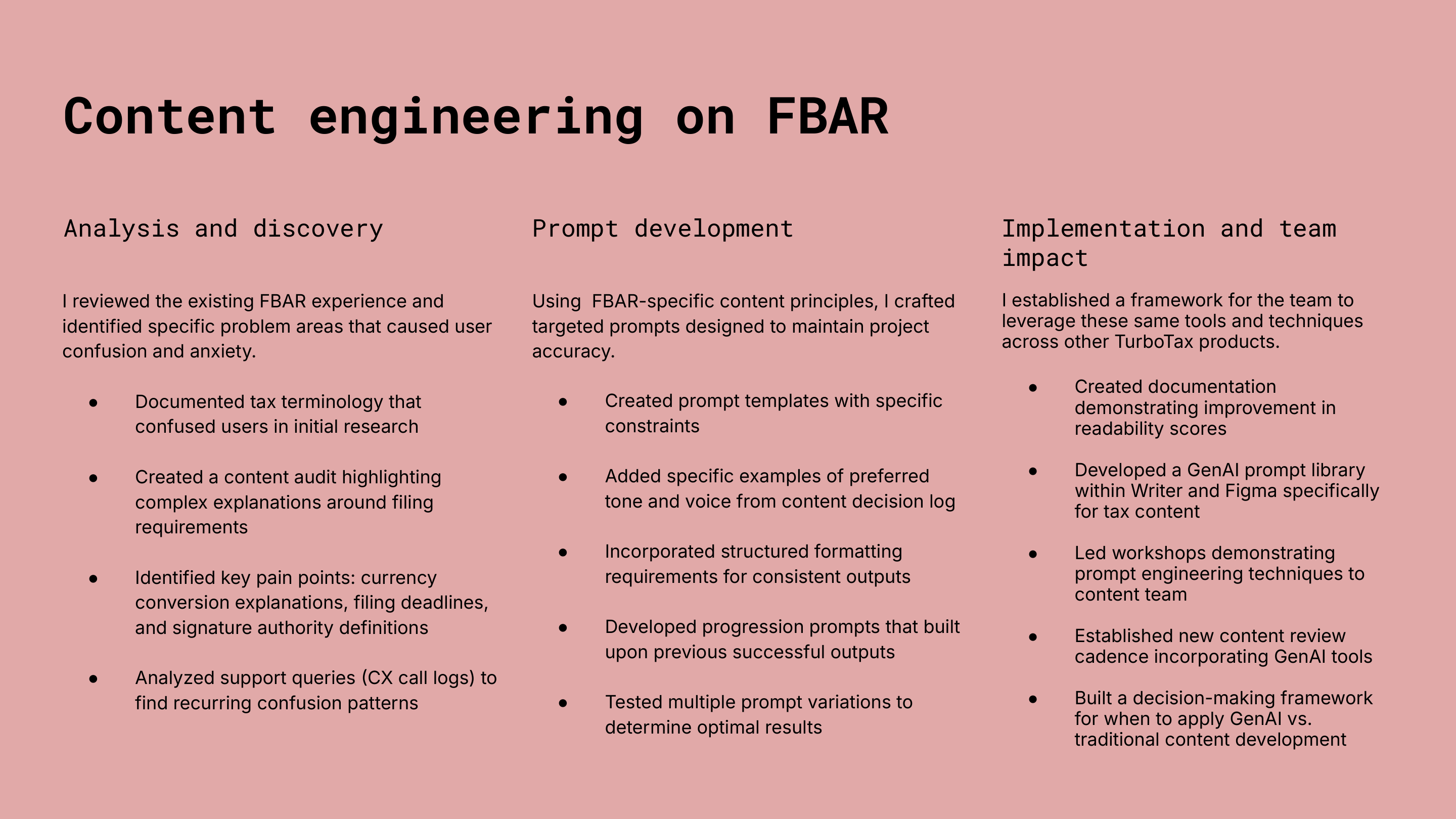 Content engineering workflow: analysis and discovery, prompt development, implementation and team impact