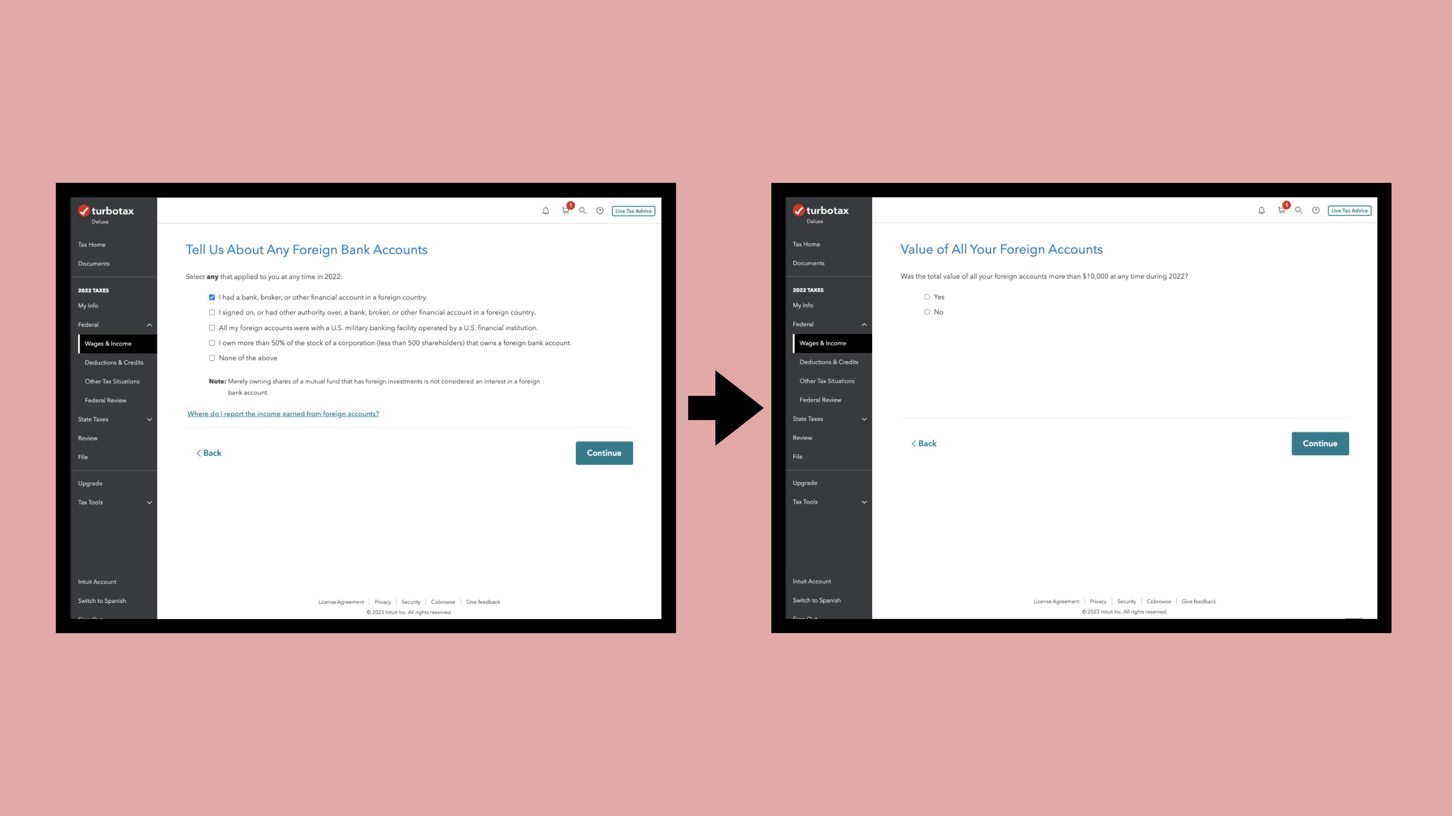 Before and after: account disclosure screens